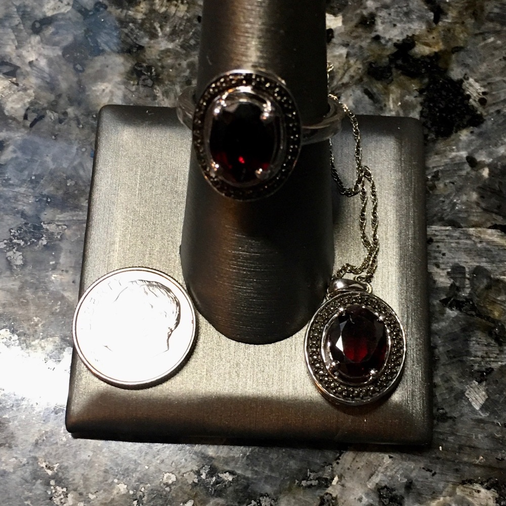 Gorgeous Lab Created Garnet Necklace & Ring Set